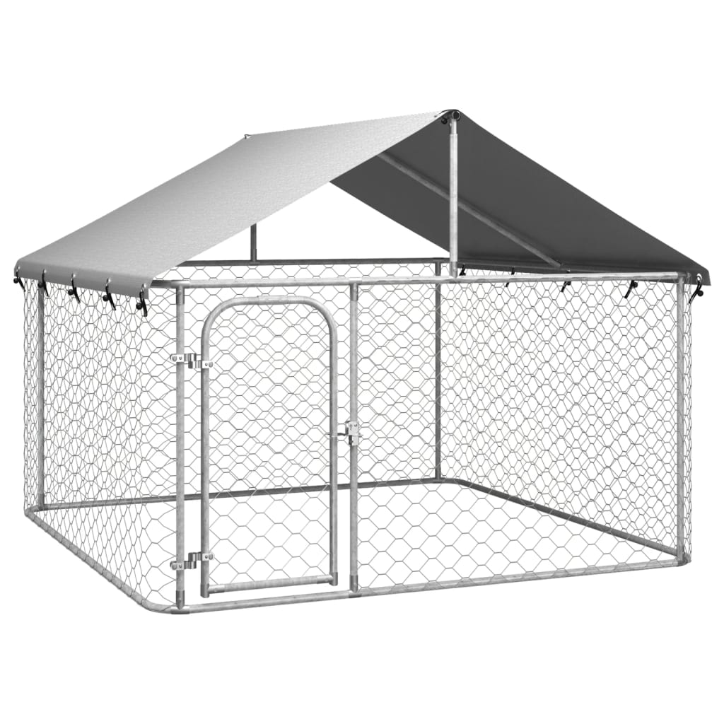 Chenil d'extérieur en acier galvanisé avec toit pour chien - Panneaux à mailles - 200x200x150 cm - 4m²