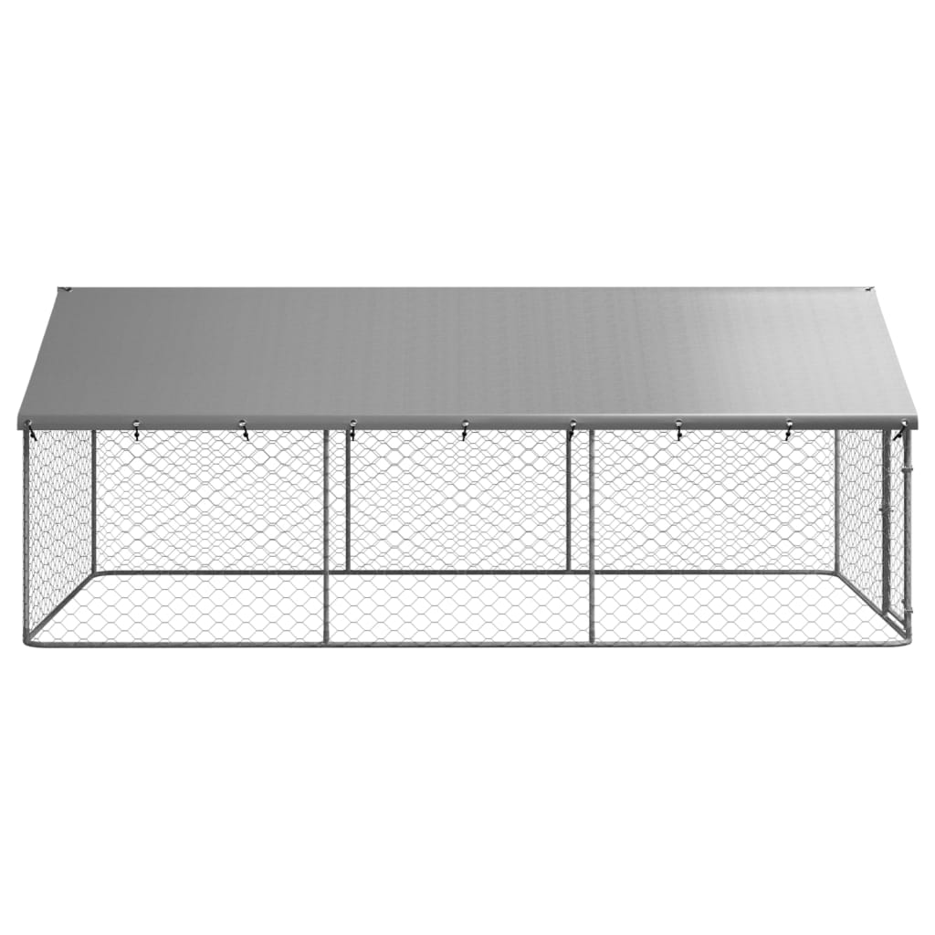 Chenil d'extérieur en acier galvanisé avec toit pour chien - Panneaux à mailles - 400x200x150 cm - 8m²