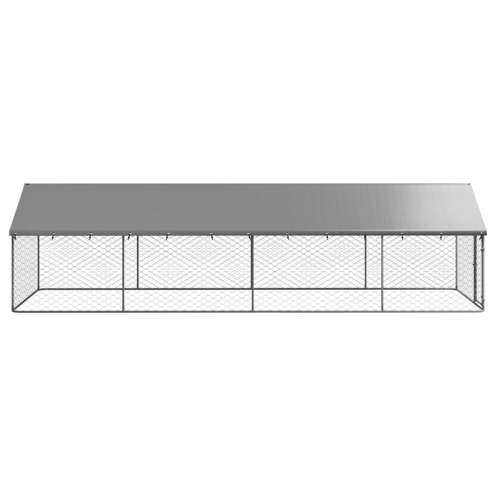 Chenil d'extérieur en acier galvanisé avec toit pour chien - Panneaux à mailles - 600 x 200 x 150 cm - 12m²