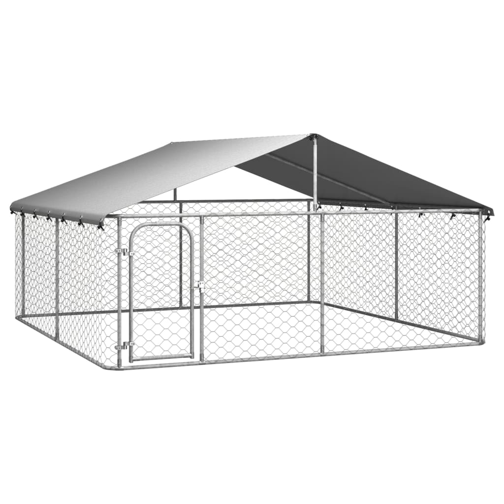 Chenil d'extérieur en acier galvanisé avec toit pour chien - Panneaux à mailles - 300x300x150 cm - 9m²