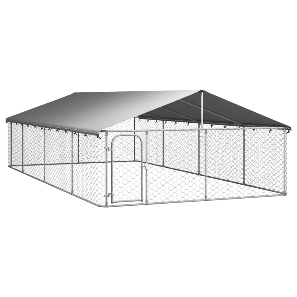 Chenil d'extérieur en acier galvanisé avec toit pour chien - Panneaux à mailles - 600x300x150 cm - 18m²
