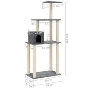 Škrabadlo pro kočky se sisalovými sloupky tmavě šedé 147 cm - obrázek 8