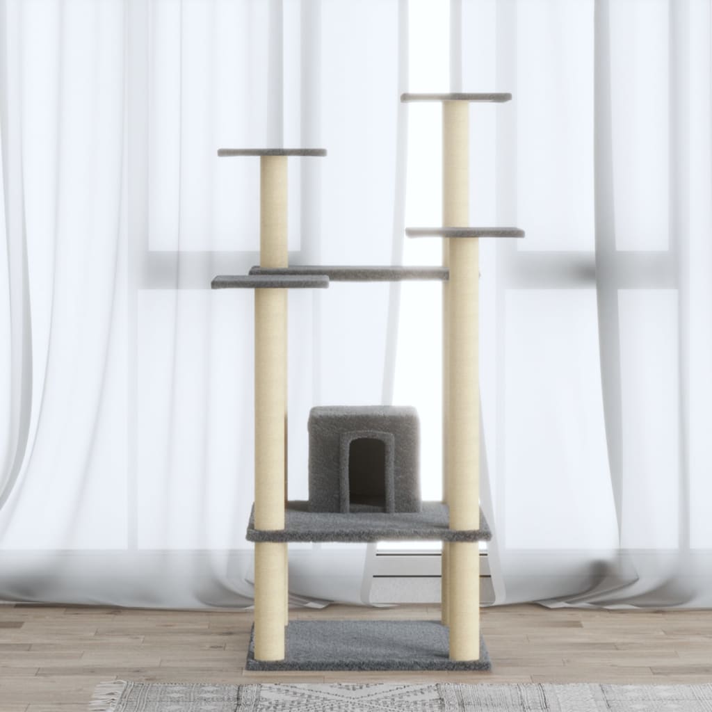 vidaXL Ansamblu pisici, stâlpi din funie sisal, gri deschis, 110 cm vidaXL