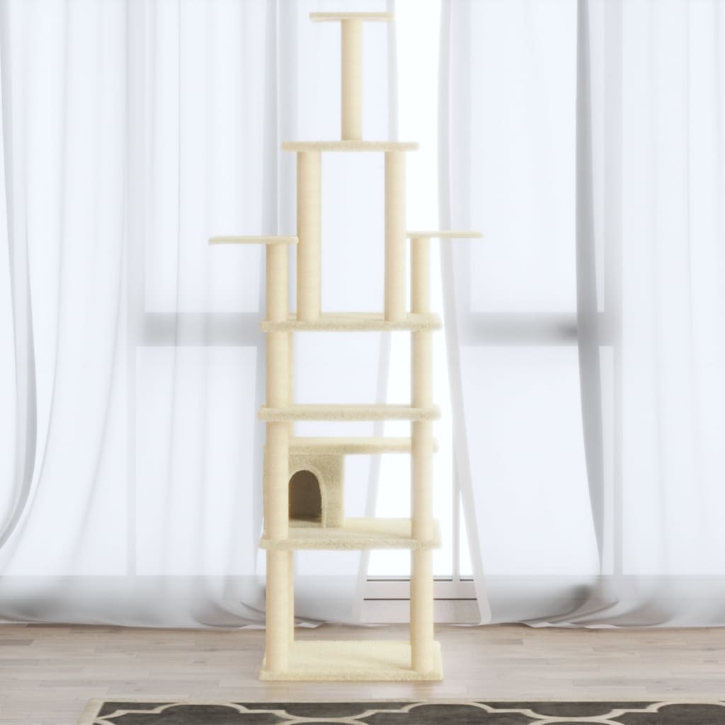 Krémszínű macskabútor szizál kaparófákkal 183 cm 