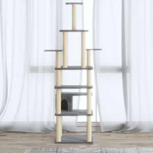 Mačje drevo s praskalniki iz sisala svetlo sivo 183 cm