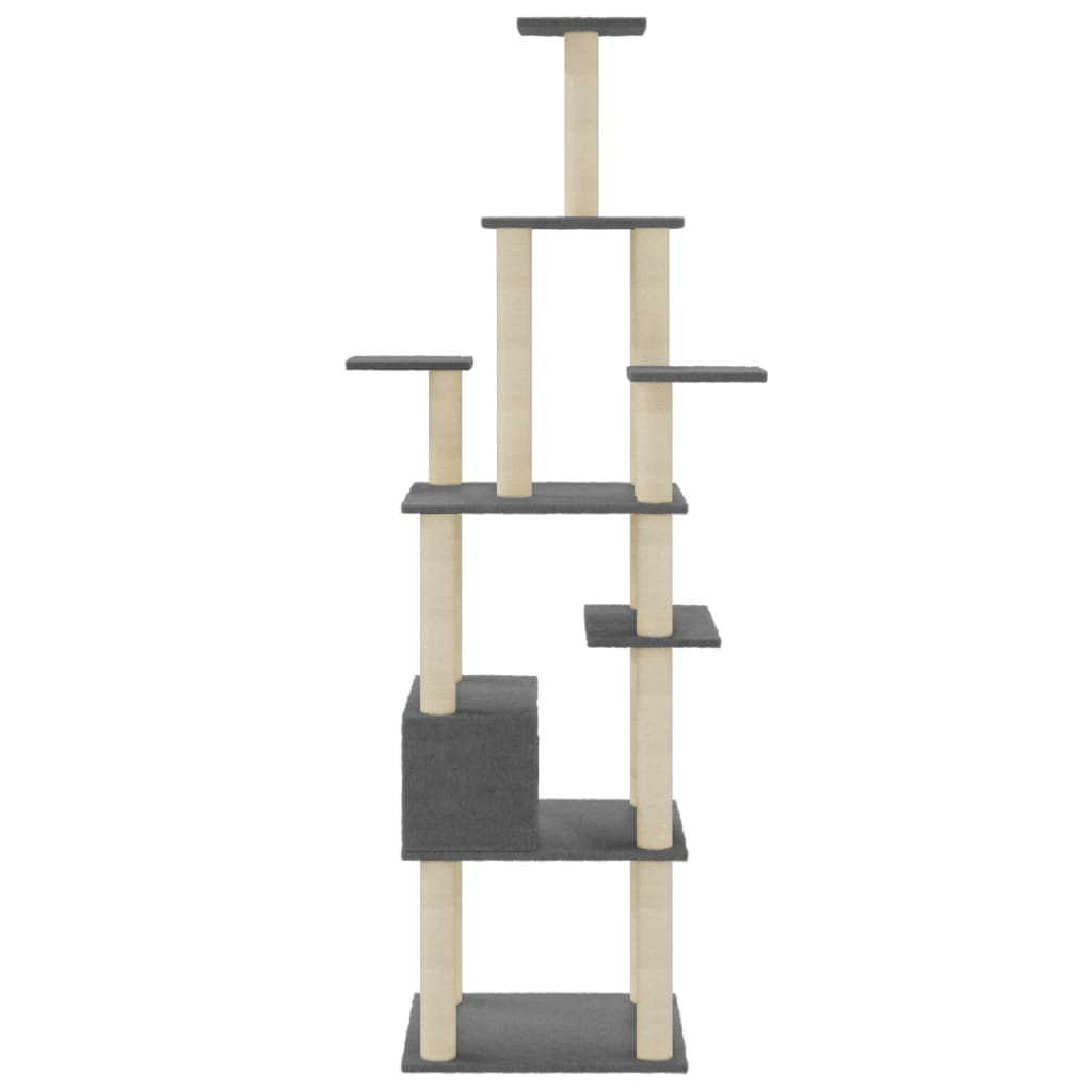 Sötétszürke macskabútor szizál kaparófákkal 183 cm 