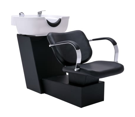 vidaXL Conj. rampa lavagem e cadeira de cabeleireiro couro artificial