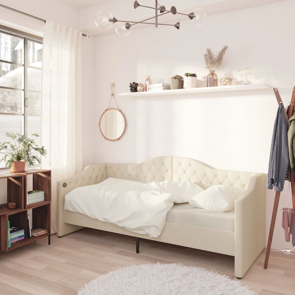 Tagesbett mit Matratze USB Creme Stoff 90×200 cm kaufen