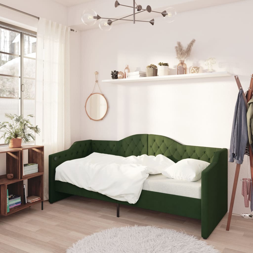 Tagesbett mit Matratze USB Dunkelgrün Stoff 90×200 cm kaufen