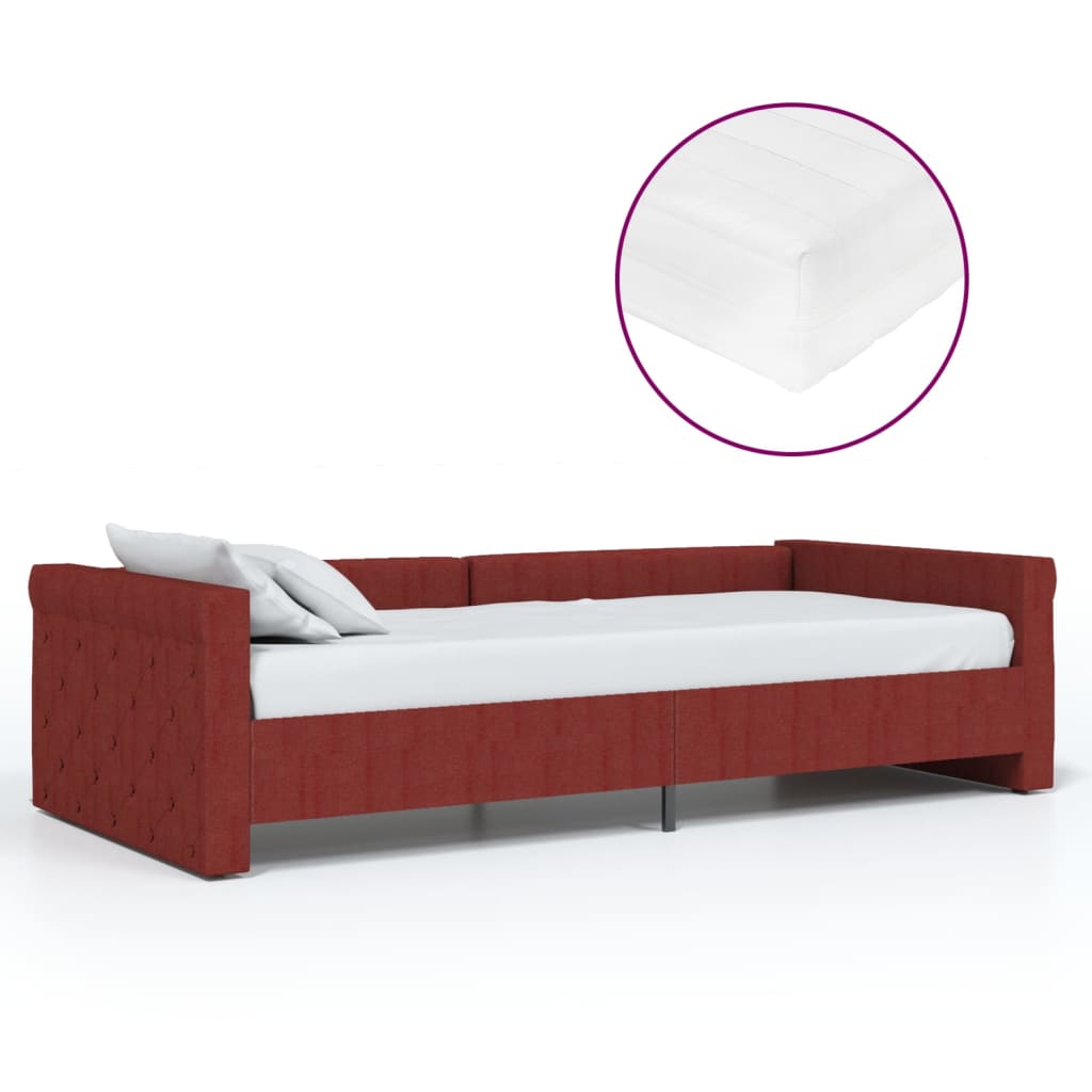 Tagesbett mit Matratze USB Weinrot Stoff 90x200 cm-2
