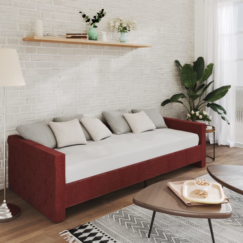 vida XL Tagesbett mit Matratze USB Weinrot Stoff 90x 200 cm