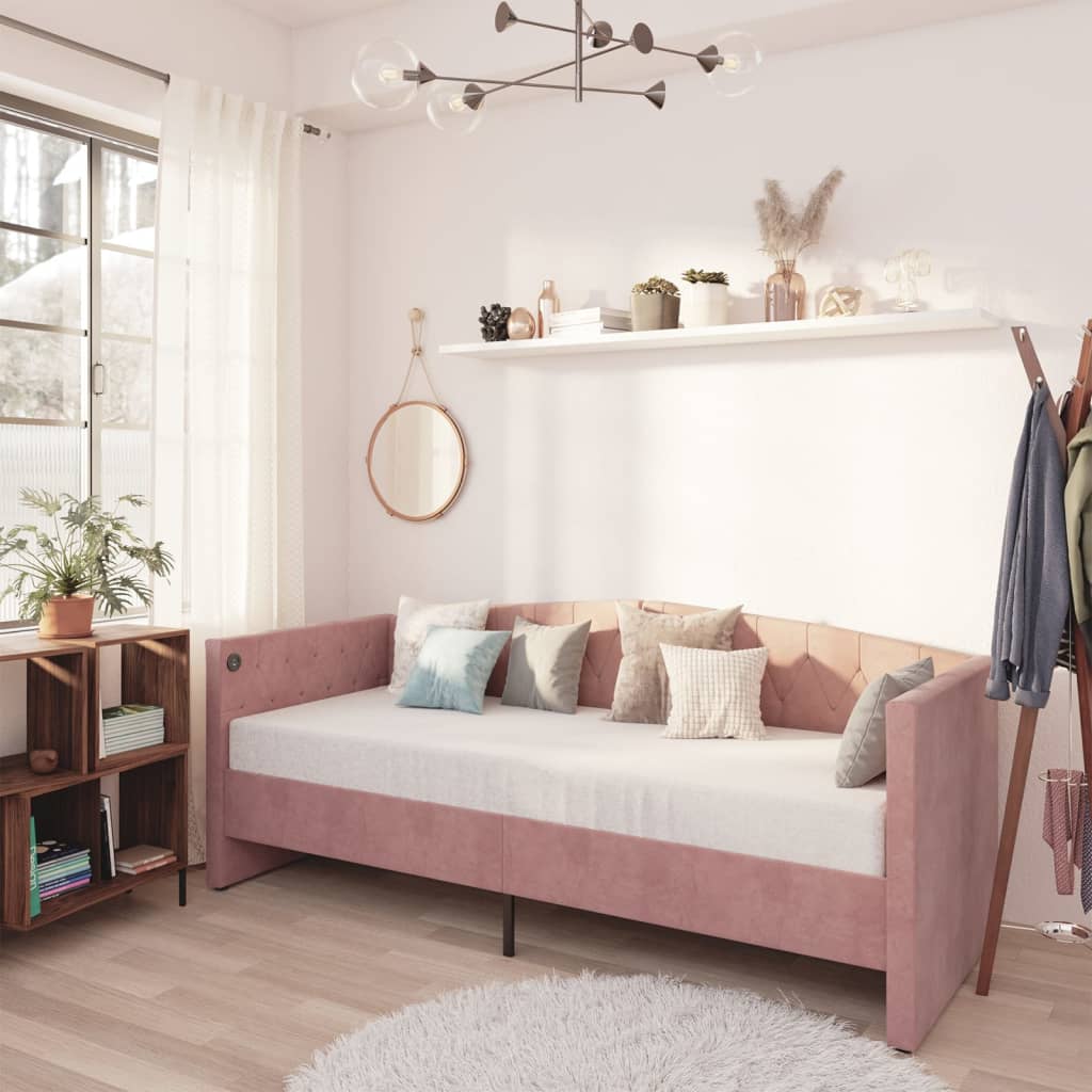 vidaXL Sofá cama con colchón USB de terciopelo rosa 90x200 cm - Bechester -  Reinventando la experiencia de comprar muebles