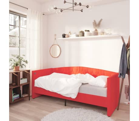 vidaXL Dnevna postelja z vzmetnico USB vinsko rdeč žamet 90x200 cm