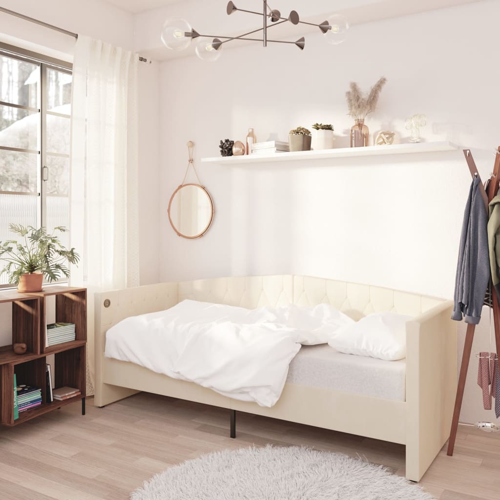 

vidaXL Slaapbank met matras en USB fluweel crèmekleurig 90x200 cm