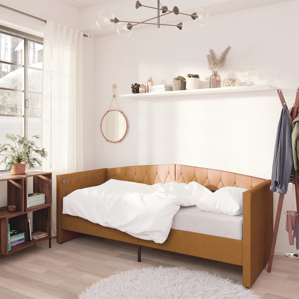 

vidaXL Slaapbank met matras en USB fluweel bruin 90x200 cm
