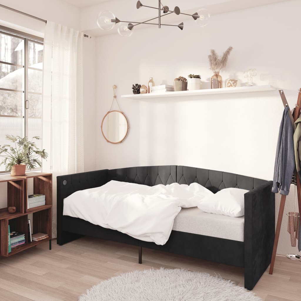 

vidaXL Slaapbank met matras en USB fluweel zwart 90x200 cm