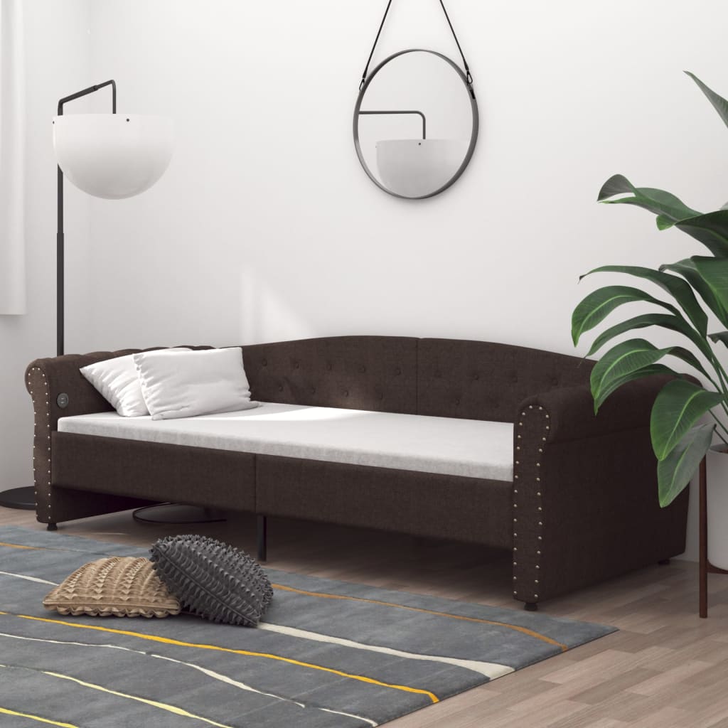 

vidaXL Slaapbank met matras en USB stof donkerbruin 90x200 cm