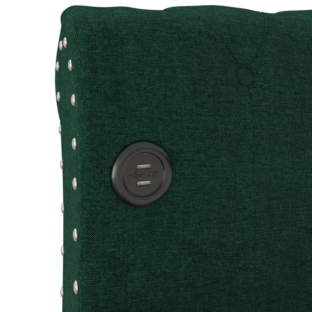 Дневно легло с матрак, USB, тъмнозелено, текстил, 90х200 см