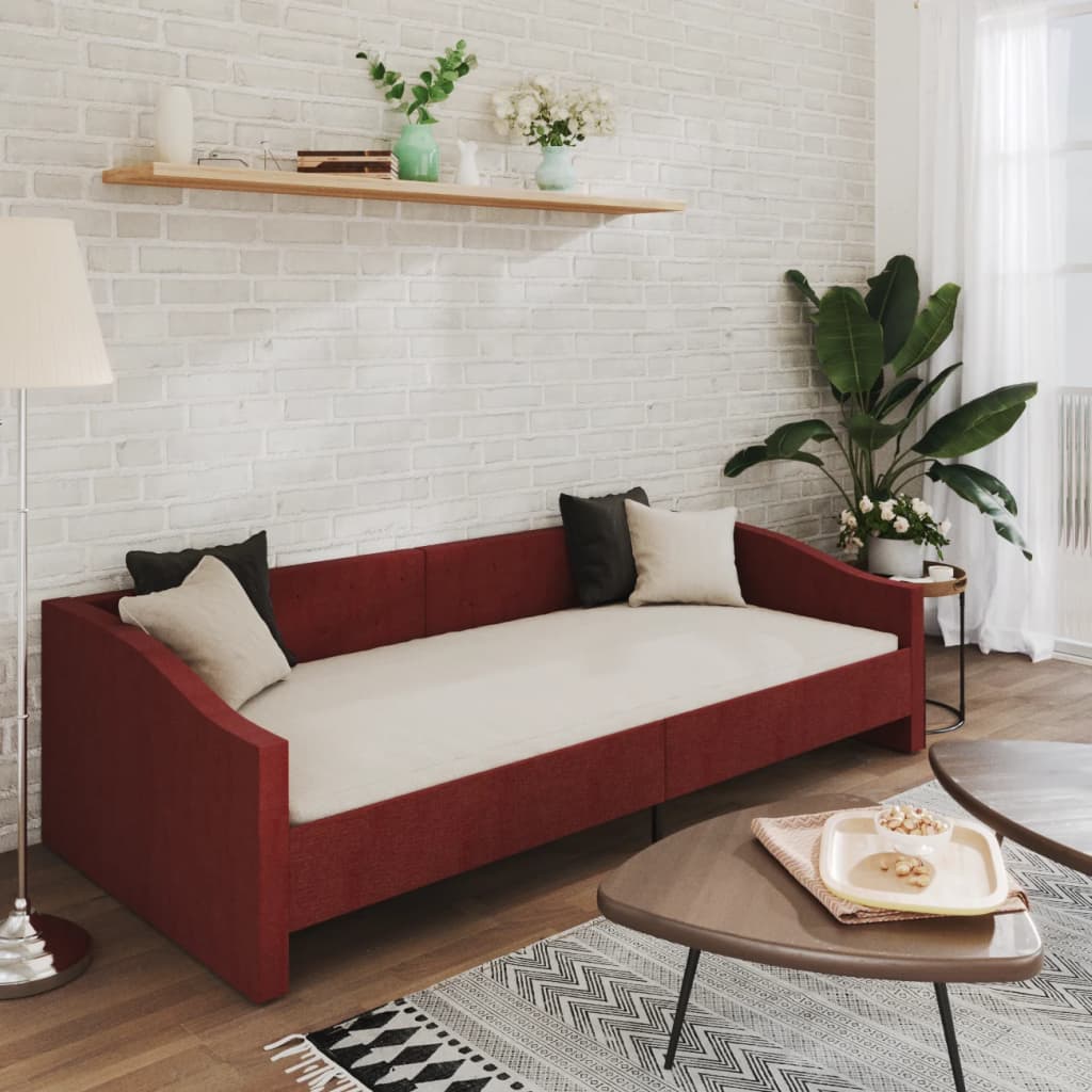

vidaXL Slaapbank met matras en USB stof wijnrood 90x200 cm