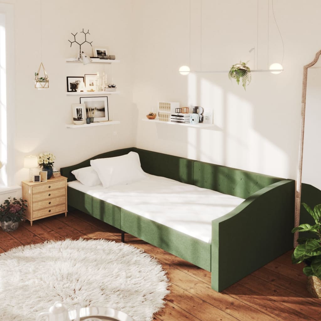 Tagesbett mit Matratze USB Dunkelgrün Stoff 90×200 cm
