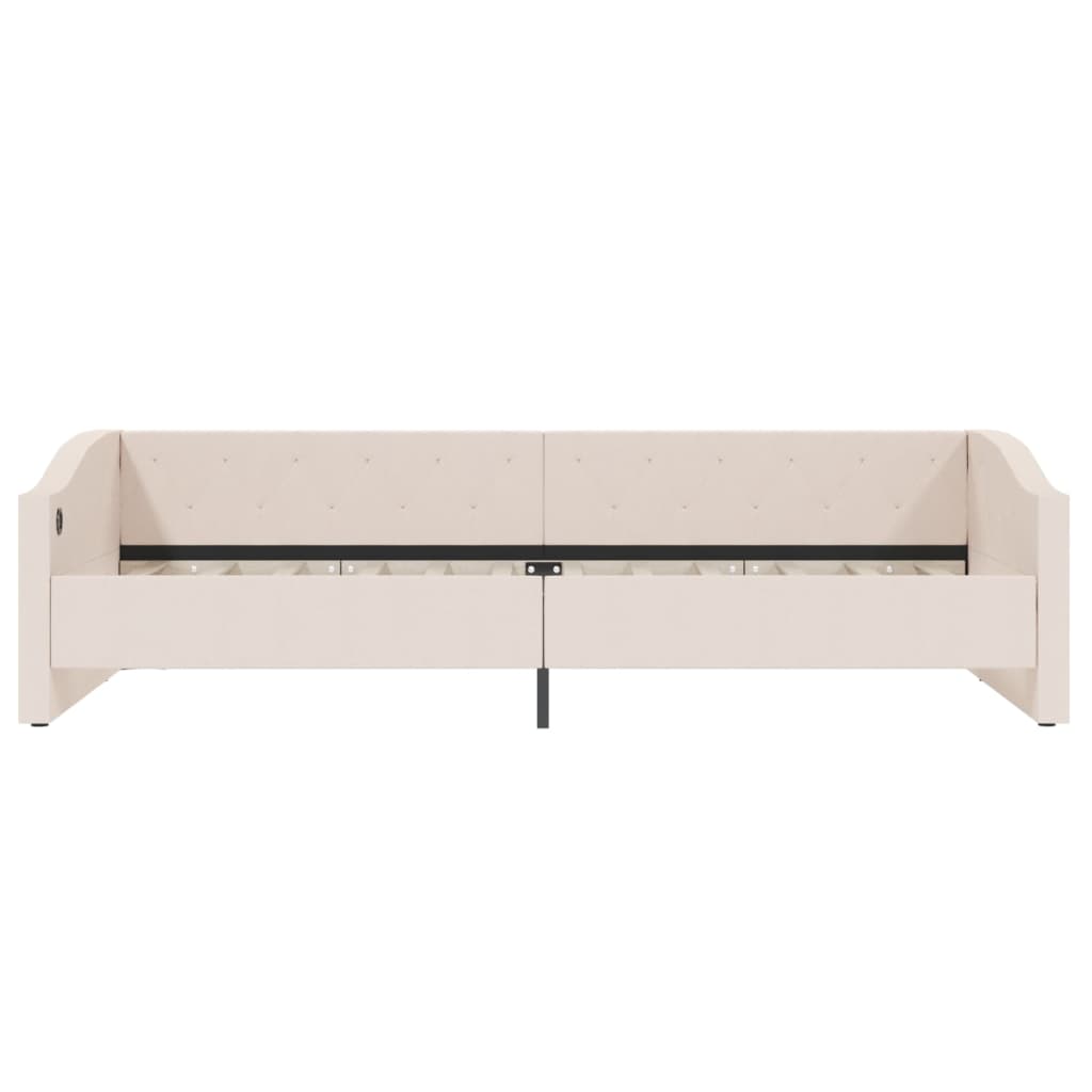 Дневно легло с матрак, USB, кремаво, текстил 90х200 см