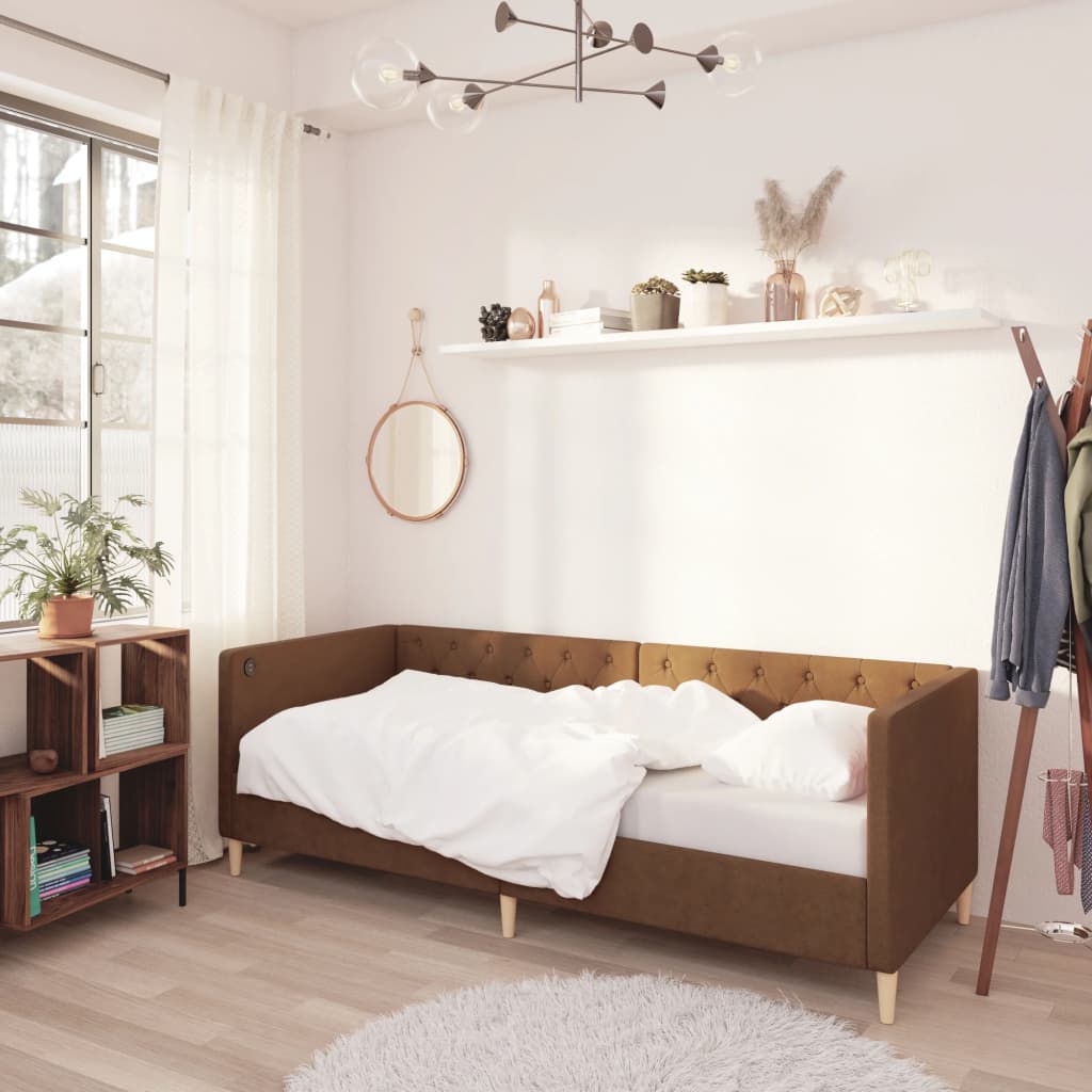 

vidaXL Slaapbank met matras en USB stof bruin 90x200 cm