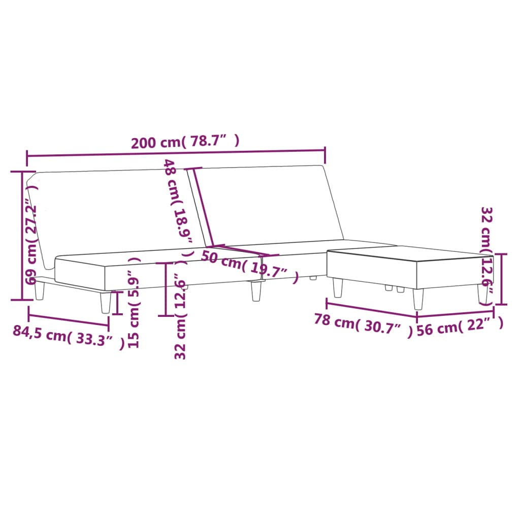 Canapea extensibilă cu 2 locuri și taburet, galben, textil