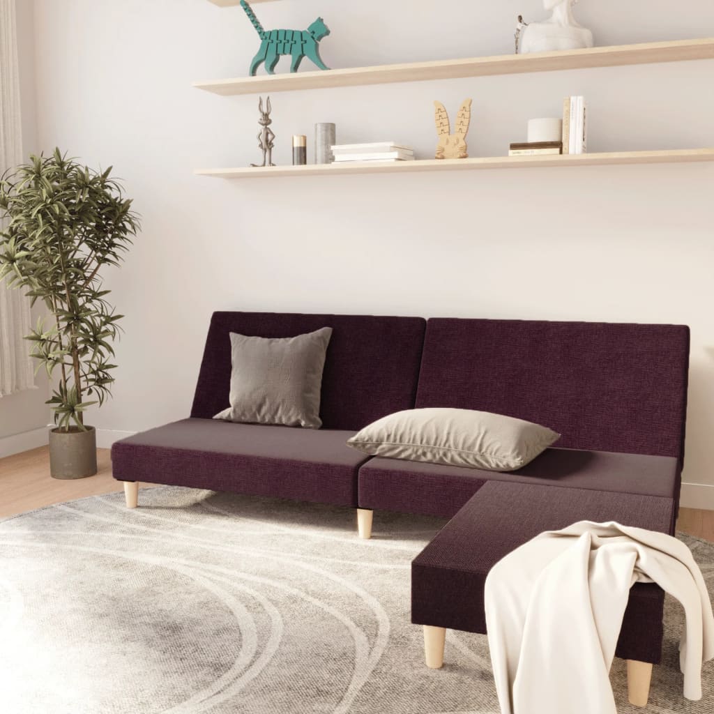 vidaXL Canapea extensibilă cu 2 locuri și taburet, violet, textil vidaXL