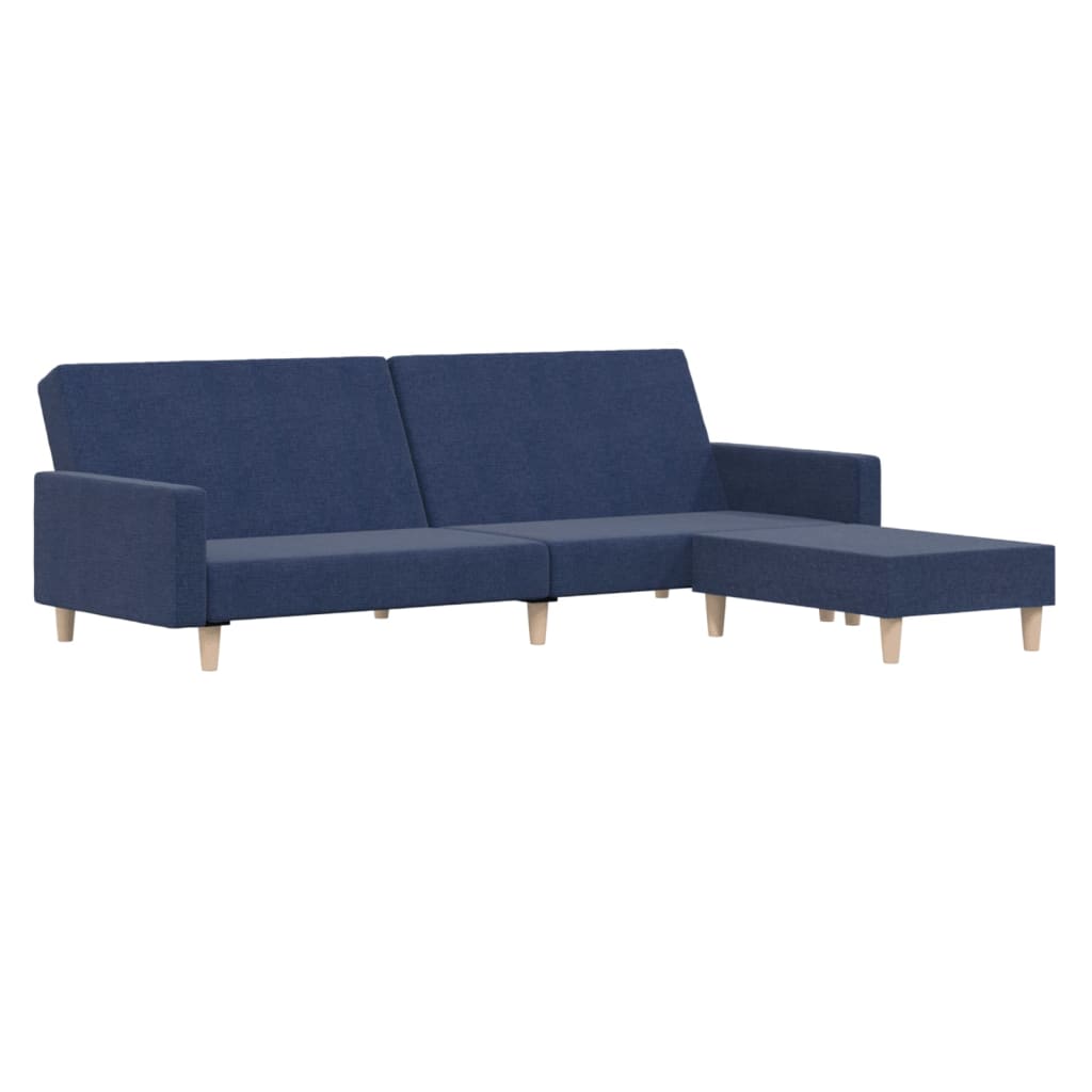vidaXL Kavč dvosed z ležiščem in stolčkom modro blago