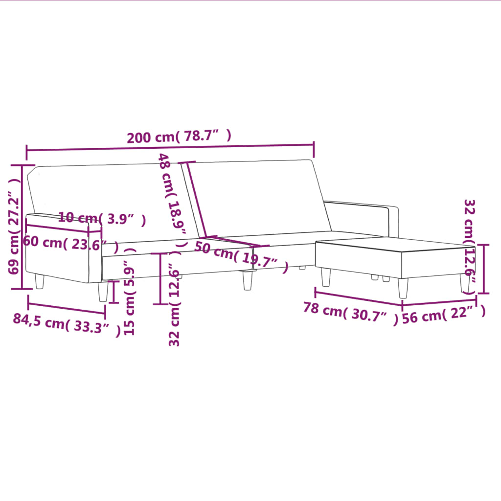 2-местен диван с поставка за крака, зелен, текстил