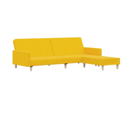 vidaXL divvietīga dīvāngulta ar kājsoliņu, dzeltens audums