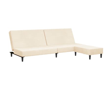 vidaXL Kavč dvosed z ležiščem in stolčkom krem žamet