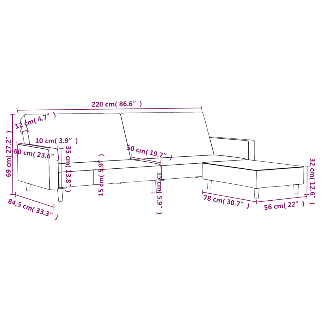 2-местен диван с поставка за крака, тъмносив, кадифе