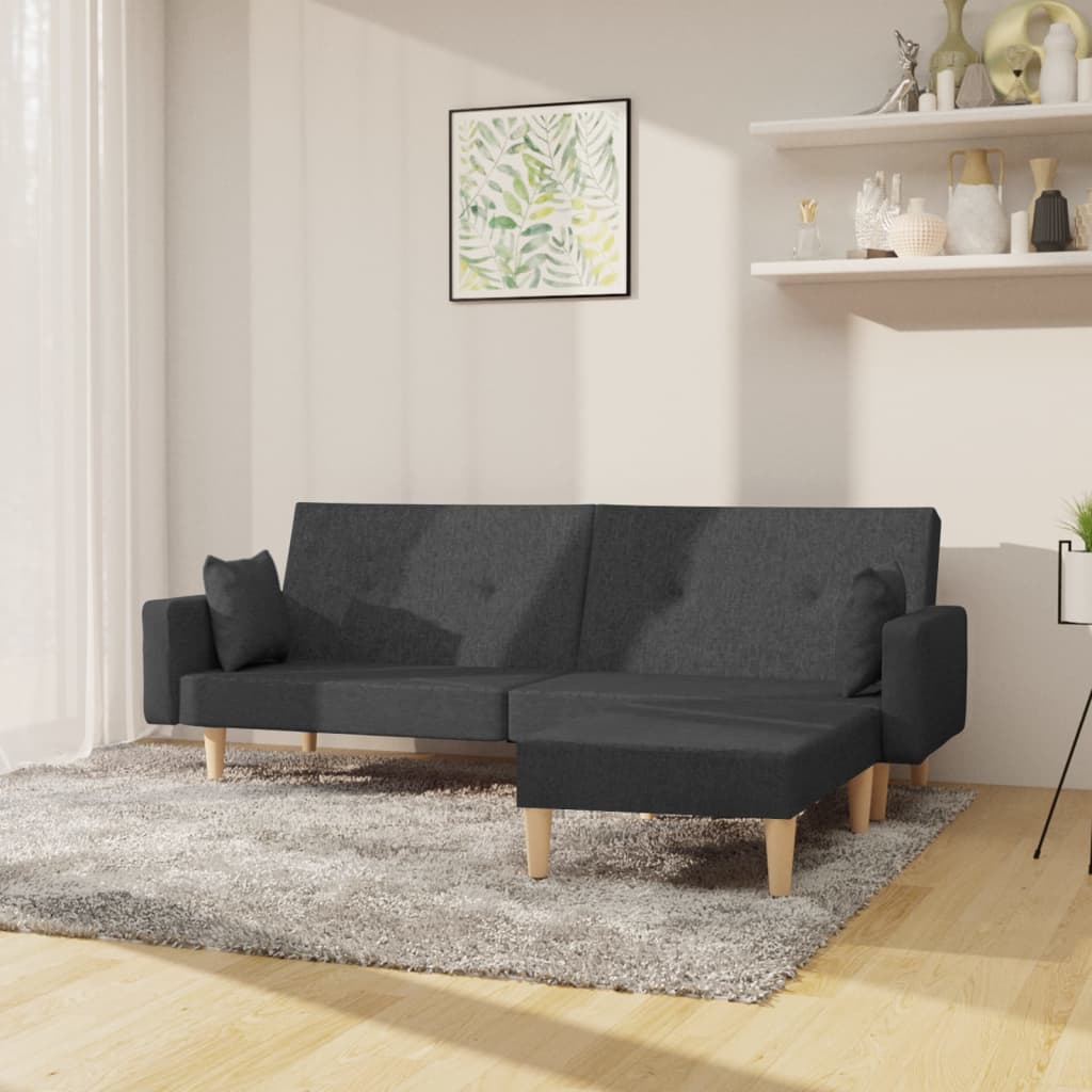 vida XL Schlafsofa 2-Sitzer mit Fußhocker Dunkelgrau Stoff