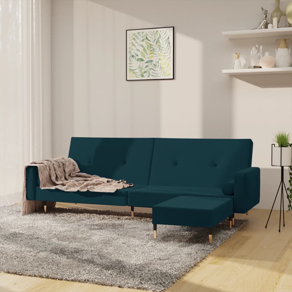 vida XL Schlafsofa 2-Sitzer mit Hocker Blau Samt