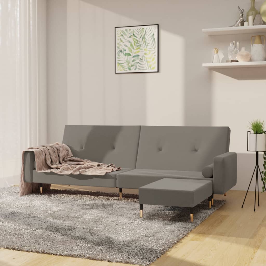 vida XL Schlafsofa 2-Sitzer mit Hocker Hellgrau Samt