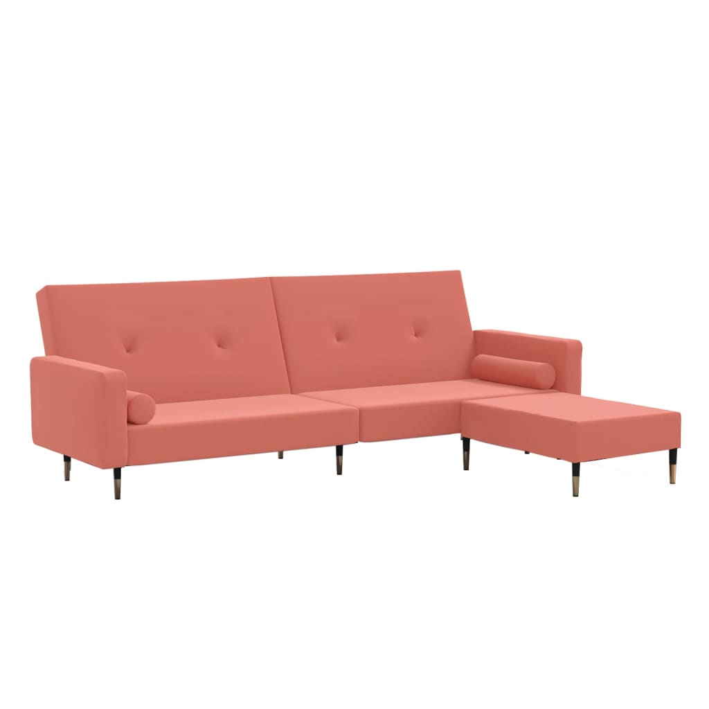 vidaXL Dvivietė sofa-lova su pakoja, rožinės spalvos, aksomas