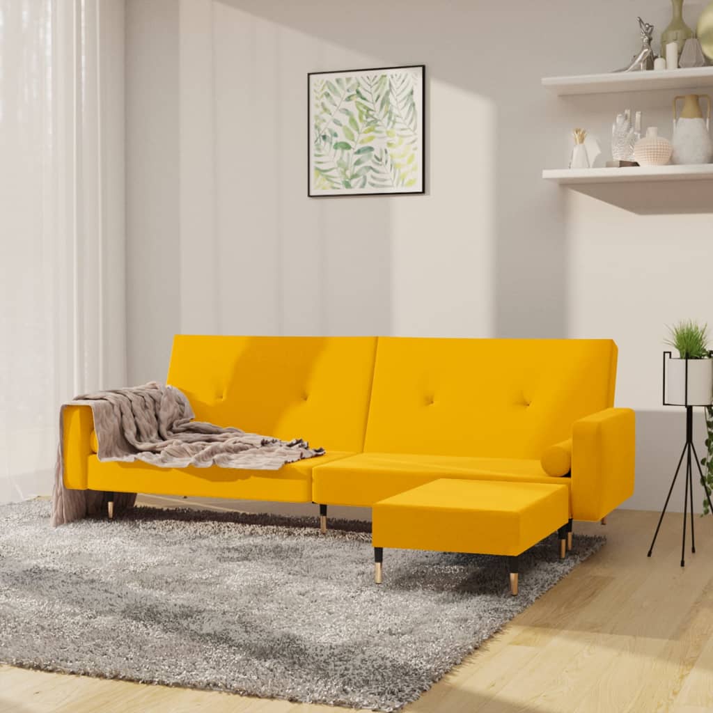 Slaapbank 2-zits voetenbank fluweel geel – Plikie Trends