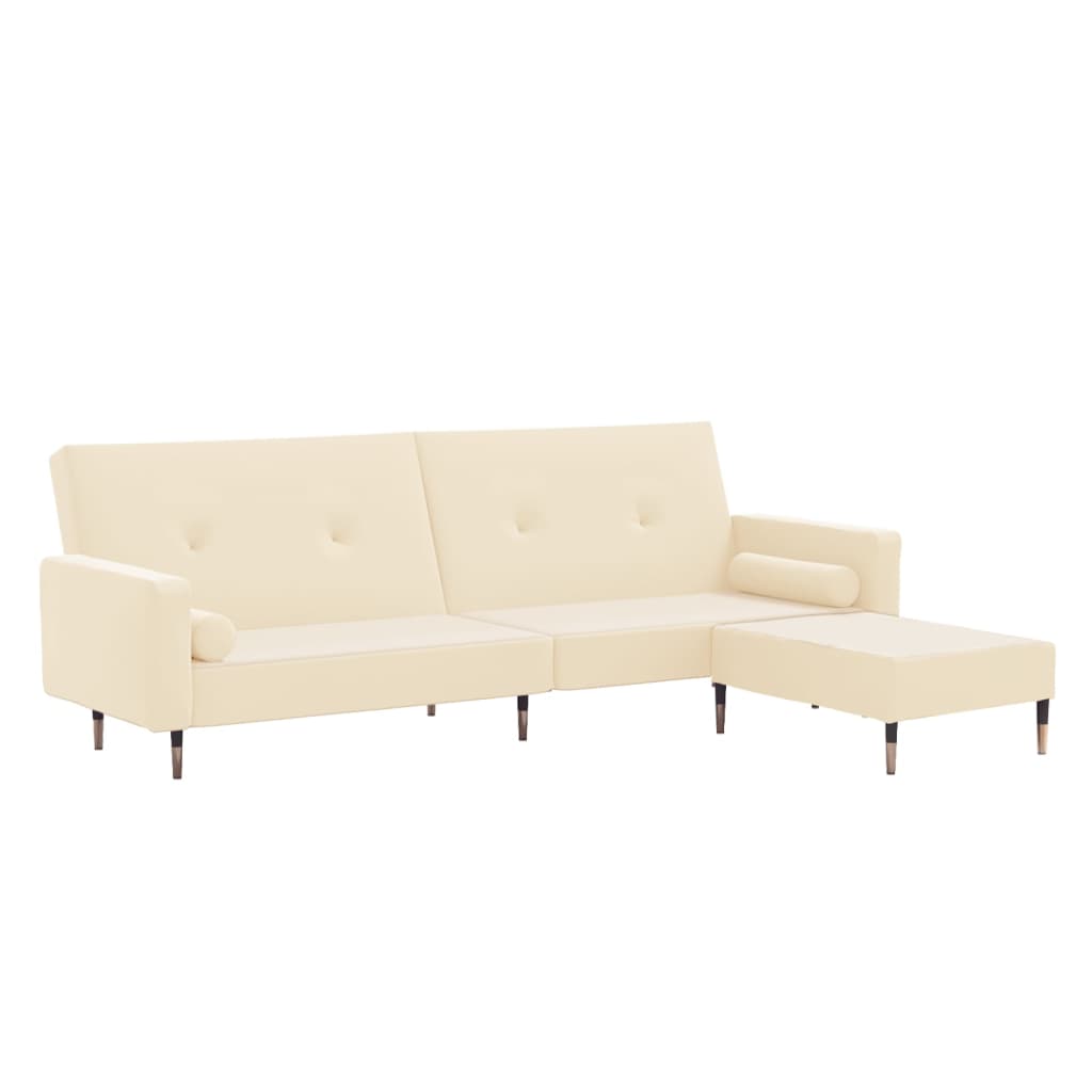 vidaXL Dvivietė sofa-lova su pakoja, kreminės spalvos, aksomas