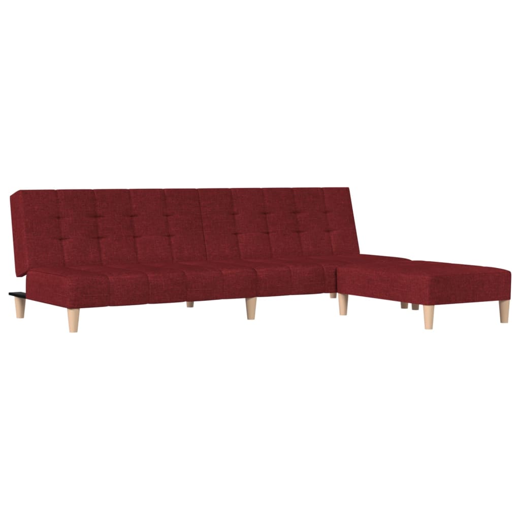 vidaXL Kavč dvosed z ležiščem in stolčkom vinsko rdeče blago