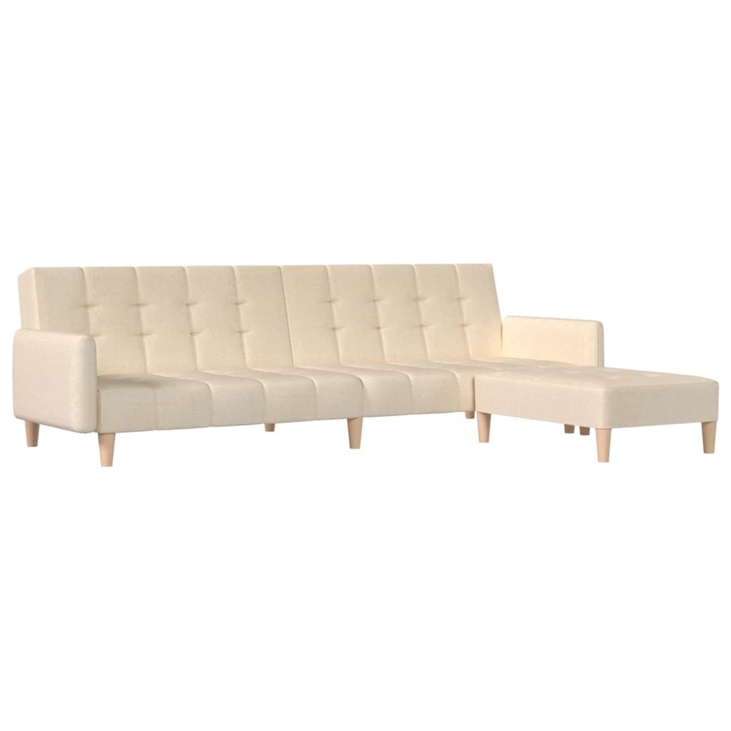 vidaXL 2-местен разтегателен диван с табуретка кремав текстил