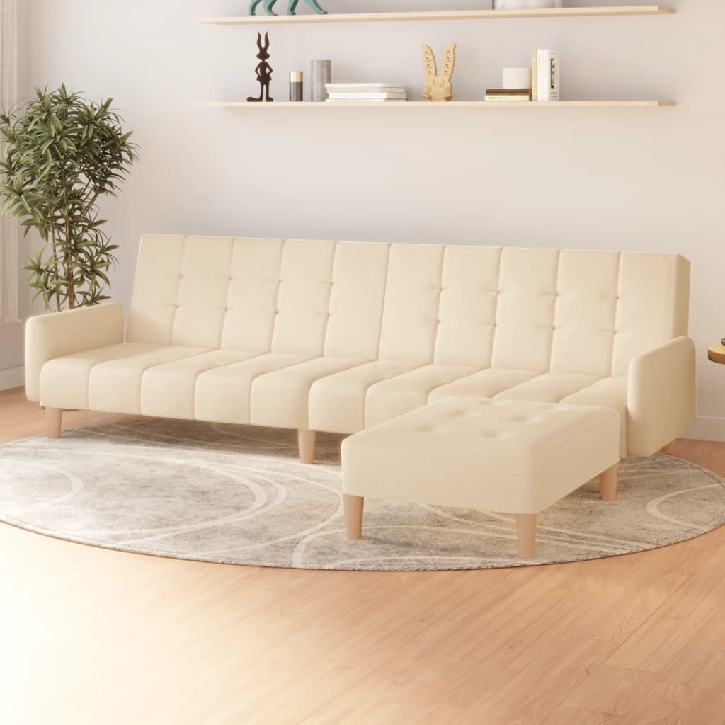 Dvivietė sofa-lova su pakoja, kreminės spalvos, audinys | Stepinfit