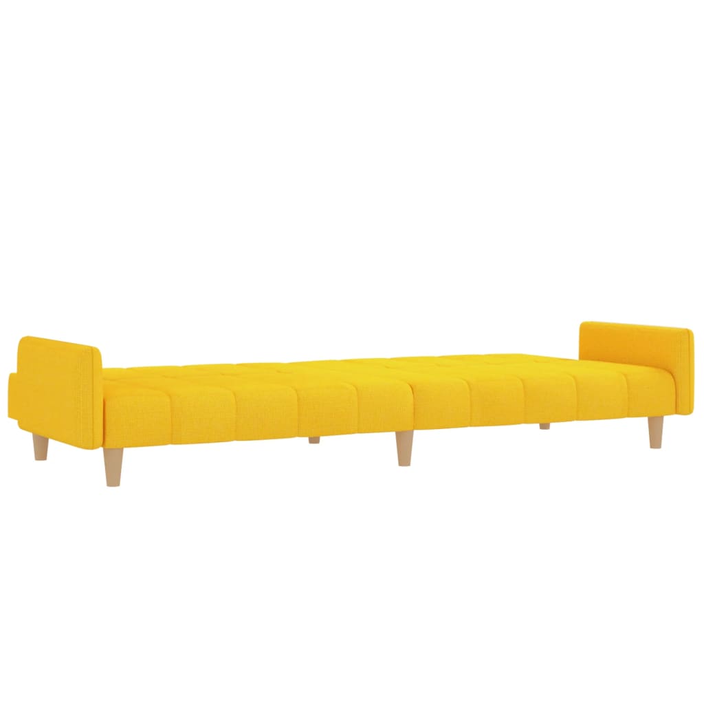 kétszemélyes sárga szövet kanapéágy lábtartóval