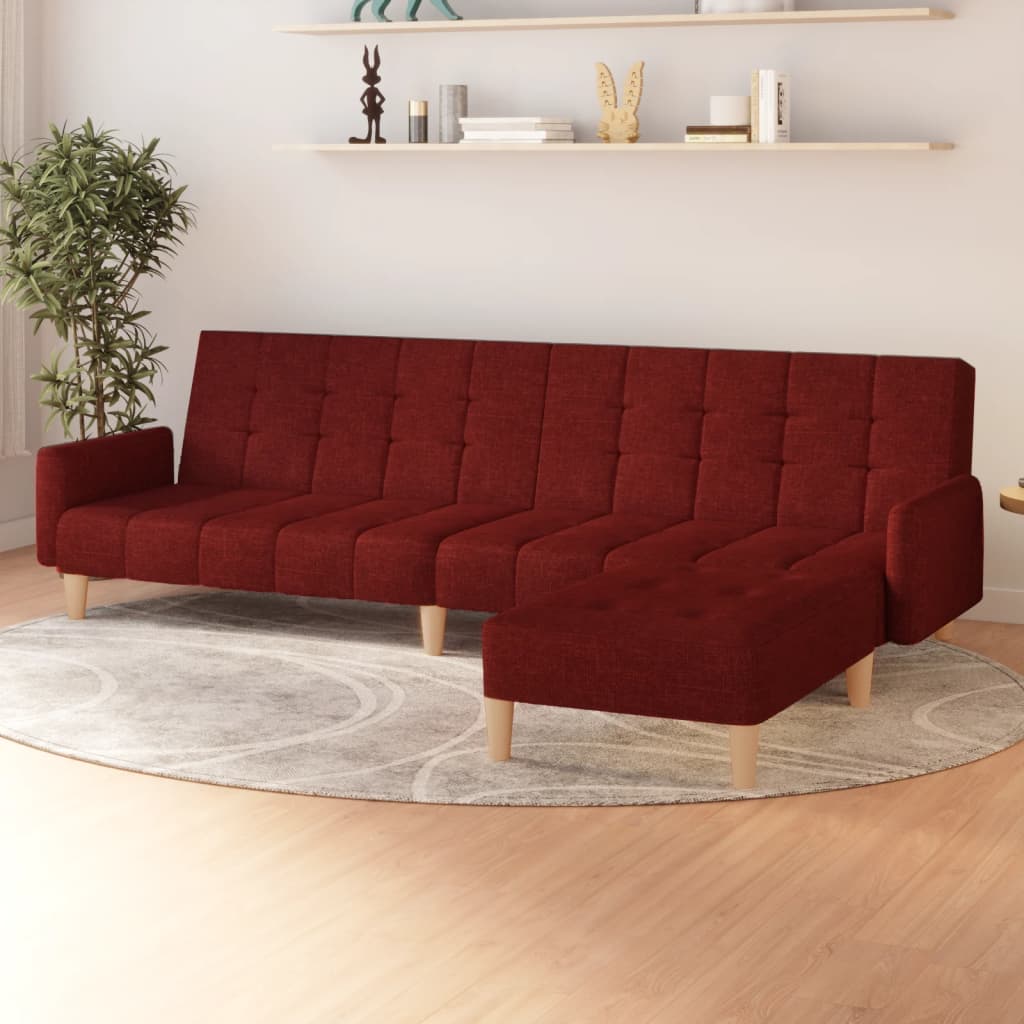 vidaXL Sofá-cama de 2 lugares com apoio de pés tecido vermelho tinto