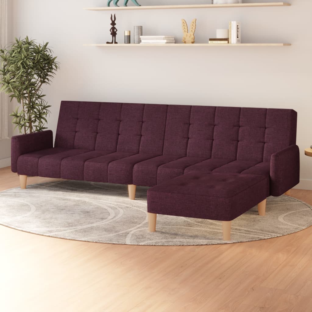vida XL Schlafsofa 2-Sitzer mit Fußhocker Lila Stoff