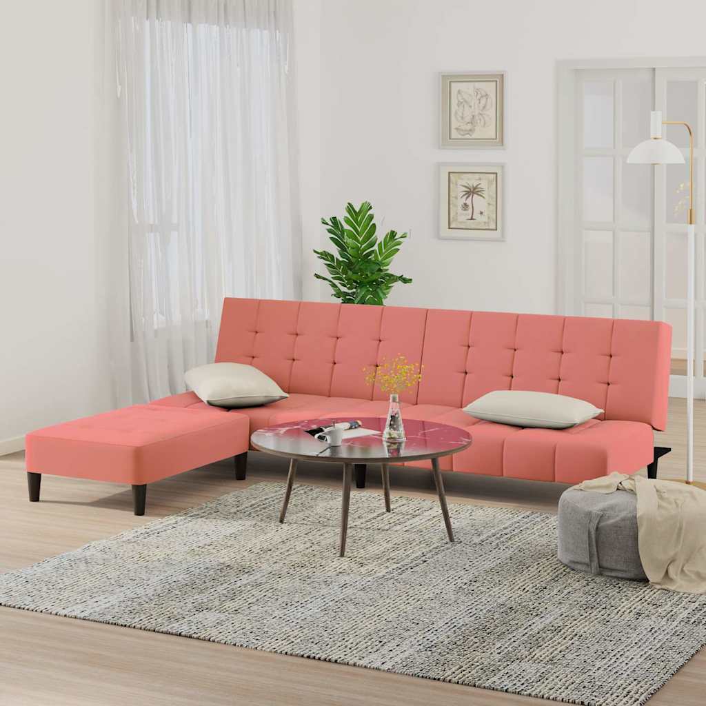 vidaXL Sofá-cama de 2 lugares com apoio de pés veludo rosa