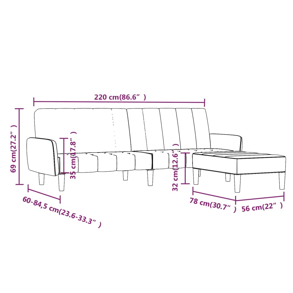 kétszemélyes rózsaszín bársony kanapéágy lábtartóval