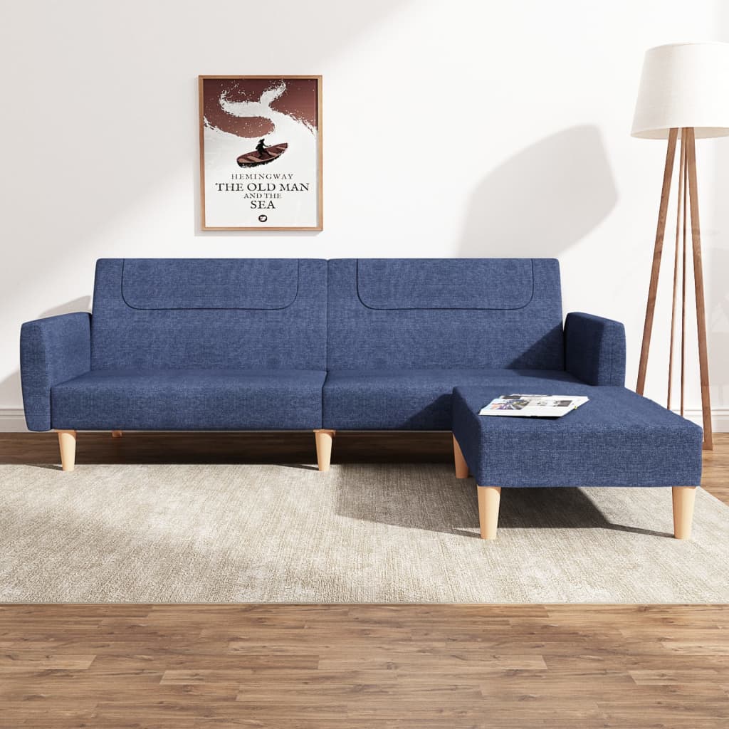 vida XL Schlafsofa 2-Sitzer mit Fußhocker Blau Stoff