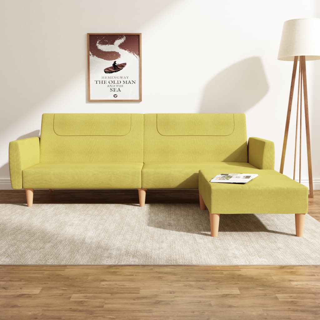Vidaxl Canapea Pat Cu 2 Locuri, Cu Taburet, Verde, Textil