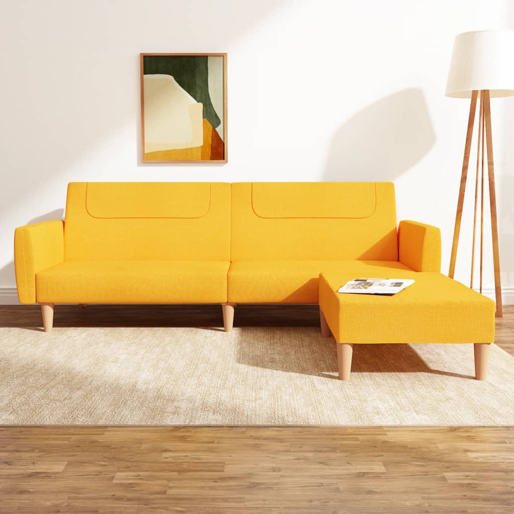 vida XL Schlafsofa 2-Sitzer mit Fußhocker Gelb Stoff